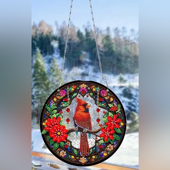 Festive Cardinal Bird diamond art Suncatcher - Picture 1 of 5